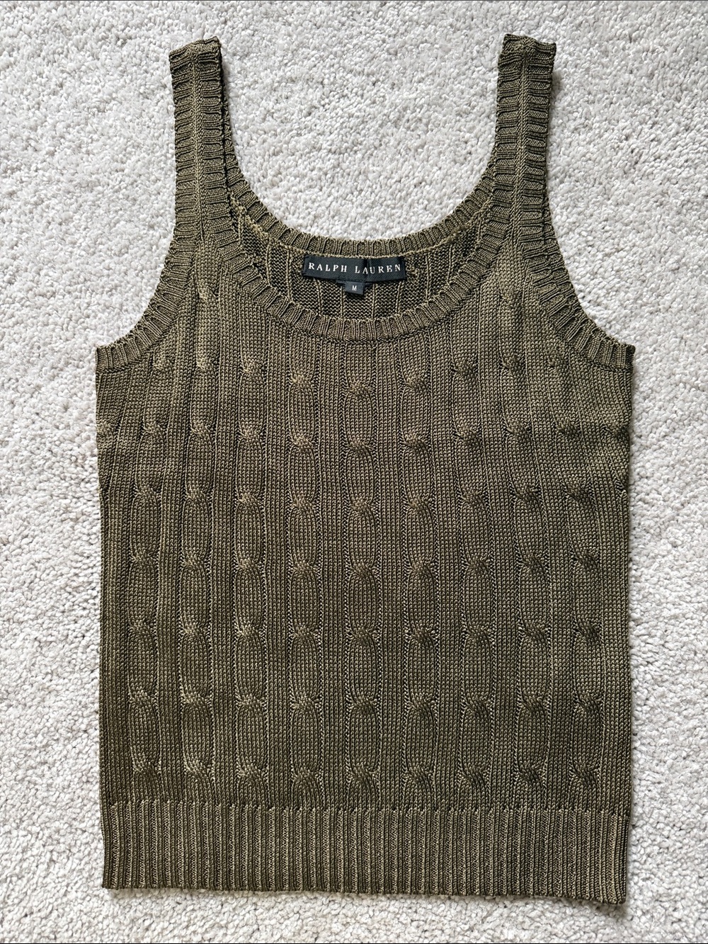 Ralph Lauren Olive Green Cable-Knit Tank Top